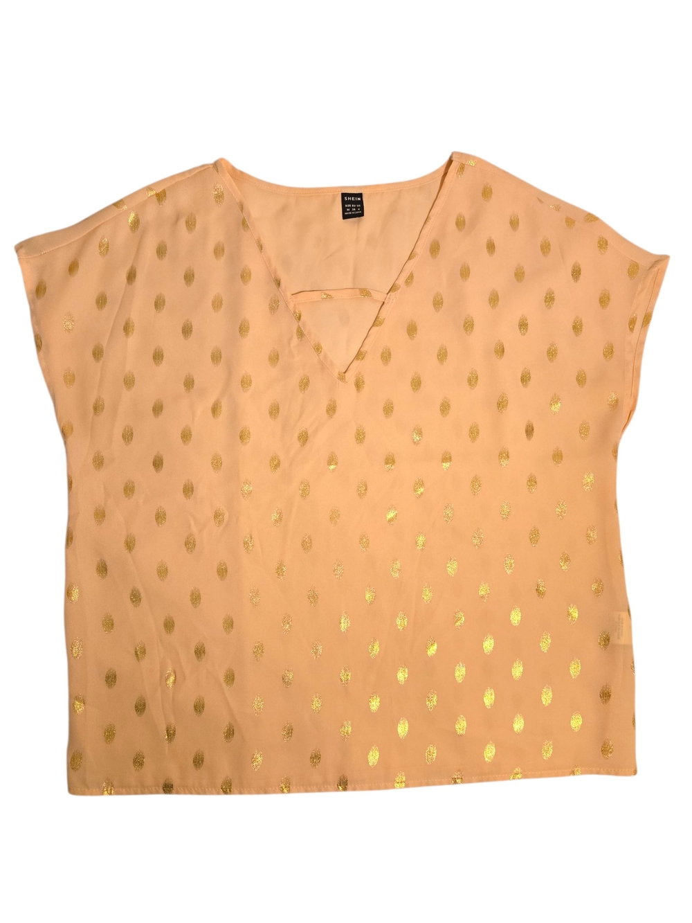SHEIN Peach V-Neck Top with Gold Foil Dots Size M